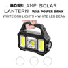 BossLamp Solar LANTERN With Power Bank | Solar Charging COB LED Rechargeable Weather Resistant Flashlight