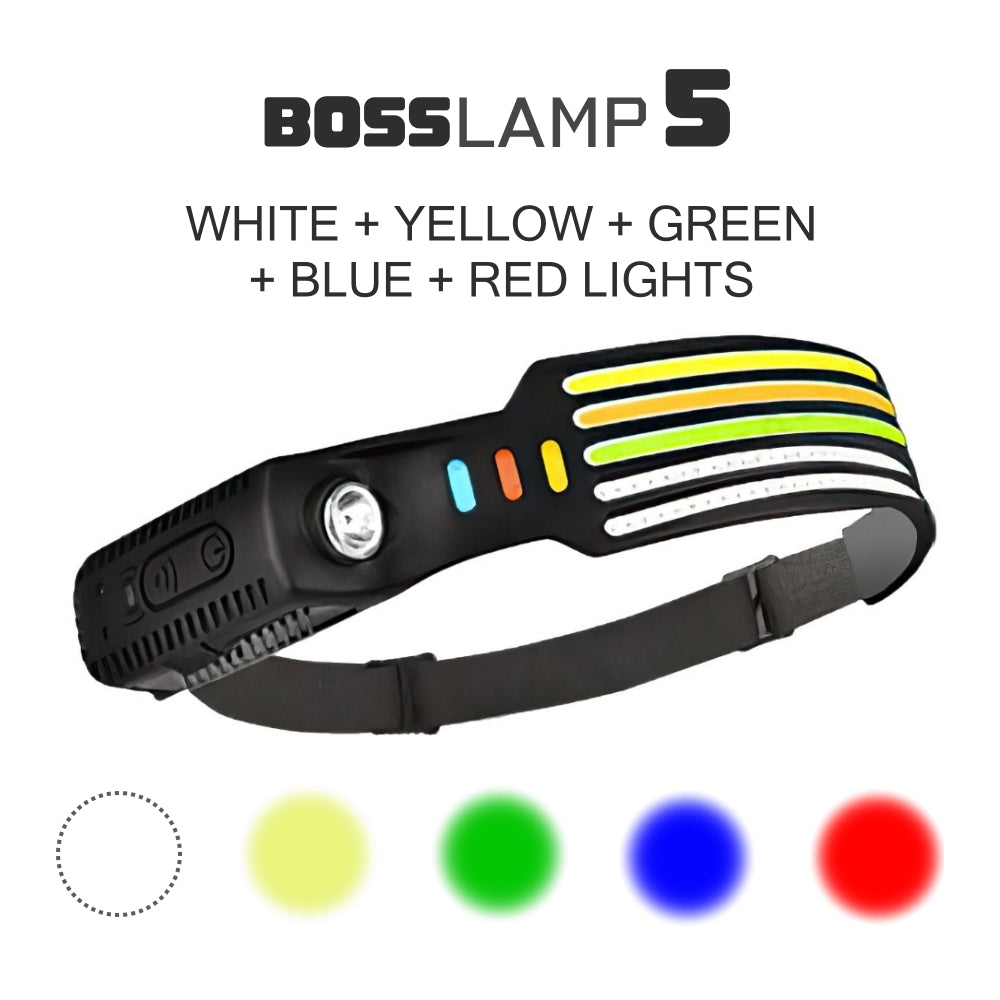 BossLamp 5 Color Headlamp WHITE+YELLOW+GREEN+BLUE+RED LIGHTS | COB LED Weather Resistant Headlamp