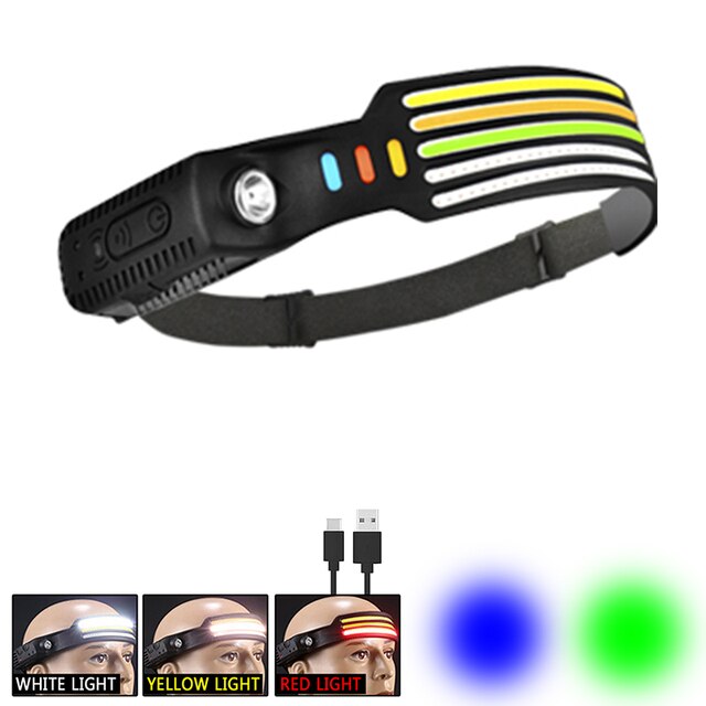 Sensor Headlamp COB Led Head Lamp Rechargeable 12 Lighting Modes with Built-In Battery Outdoor Lighting Work Light Fishing