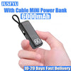 6000mAh Mini Power Bank Phone Fast Charger With Type-C Micro Cable Portable External Spare Battery for iPhone 14 Samsung Xiaomi