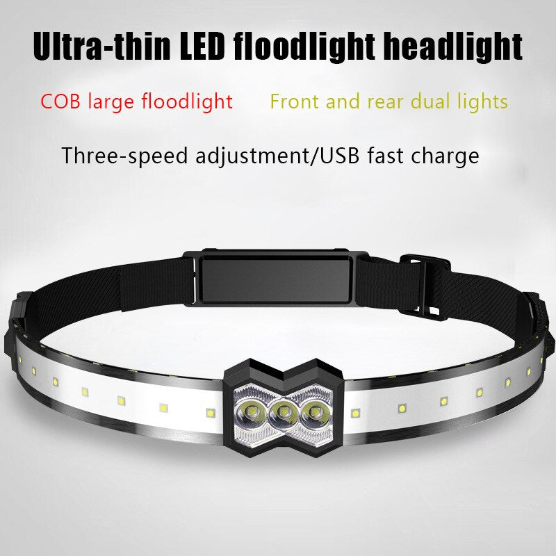 Cob Floodlight LED Headlamp Outdoor Household Portable LED Headlight with Built-in 1200mah Battery USB Rechargeable Head Lamp